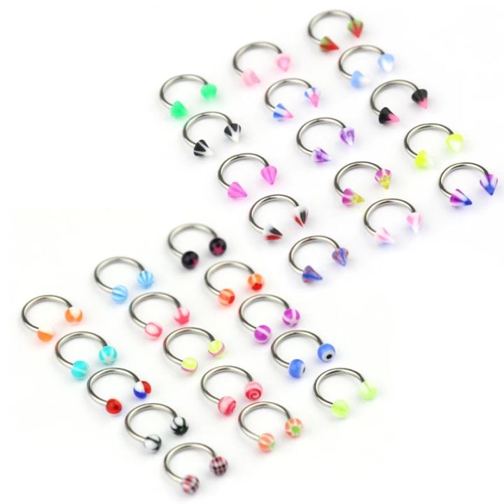 10/20pc Acrylic Nose Septum Ring Eyebrow Rings Lip Helix Ear Cartilage Piercing Circular Barbell Horseshoe Stud Body Jewelry 16G