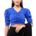Cotton Half Body Short Sleeve Crop Tops Blouse for Women - Casual and Trendy.