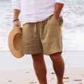 New Men's Linen Short Shorts Drawstring Pants Male Men Summer Cotton Breathable Solid Color Shorts Trousers Clothing Streetwear.