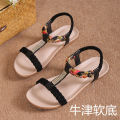 Bohemian Sandals Women's 2024 Summer Korean Edition New Flat Rhinestone Sandals Maternity Shoes Student Shoes Beach Shoes. 