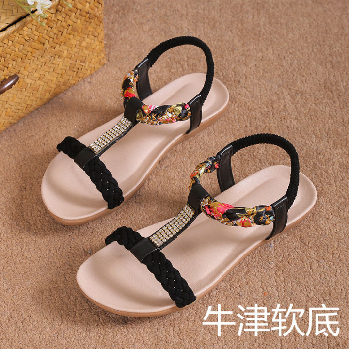Bohemian%20Sandals%20Women's%202024%20Summer%20Korean%20Edition%20New%20Flat%20Rhinestone%20Sandals%20Maternity%20Shoes%20Student%20Shoes%20Beach%20Shoes%20-%20Image%204