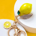 Creative Cute with Diamonds Fruit Small Lemon Car Key Ring Women's Bag Pendant Metal Key Chain Ring Cartoon Gift. 