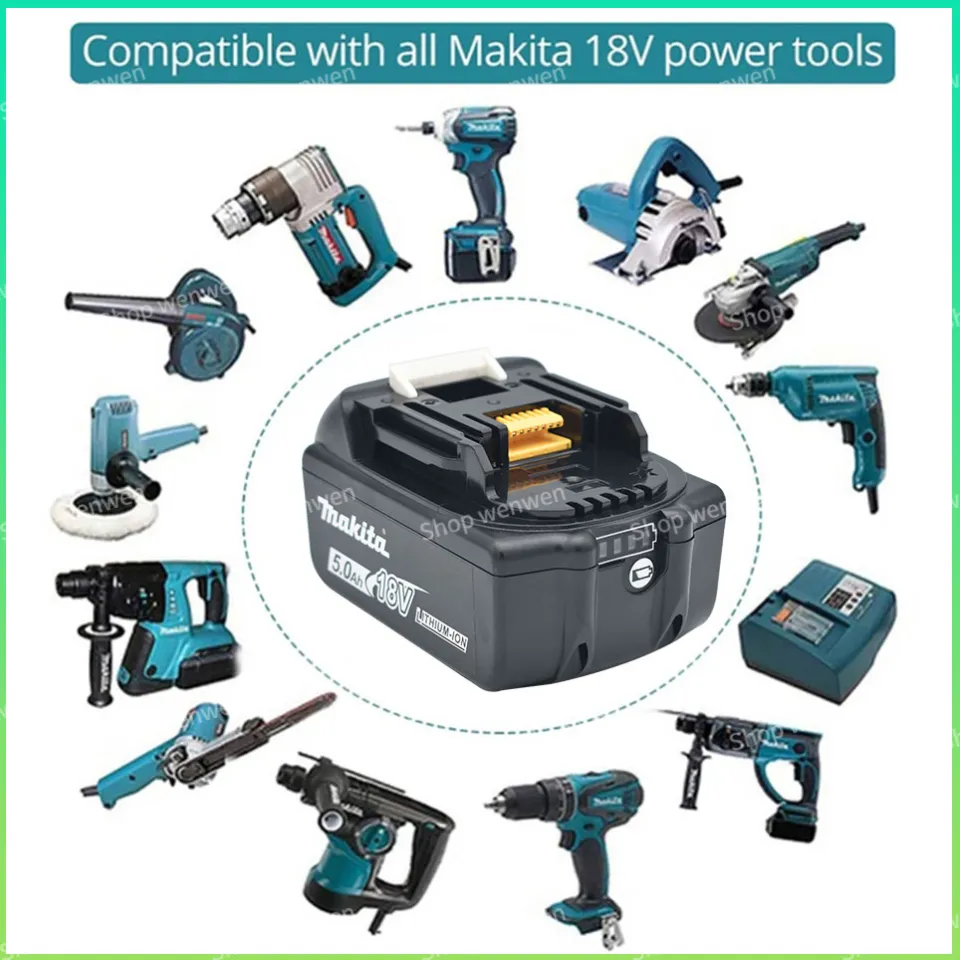 Original Makita 18V Battery Rechargeable Power Tools Battery with LED  Li-ion Replacement LXT BL1860B BL1860 BL1850 5000mAh