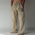 Men Baggy Cotton Linen Pants Casual Pocket Wide Leg Pant Full Length Drawstring Man Sport Pants Plus Size Loose Pants Streetwear. 
