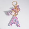 A To Z Purple Heart Filled Letter Keychain Women Wallet Charms 26 Initials Alphabet Butterfly Tassel Pendant Key Rings Accessory. 