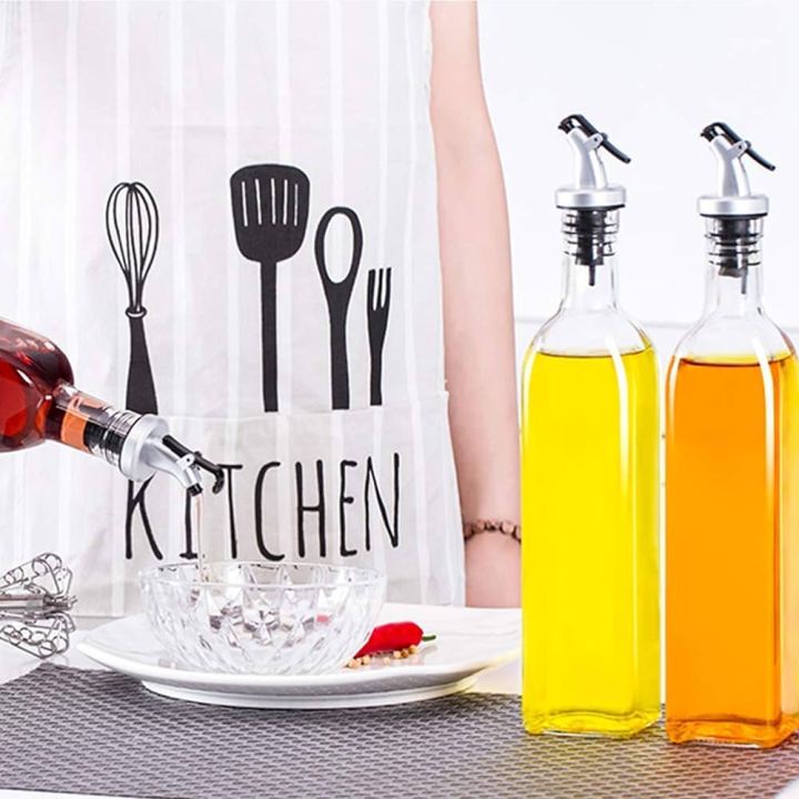 500ml Glass Oil Dispenser Bottle for Kitchen Stainless Steel Leak-Proof Cork Transparent Oil Pourer and Holder