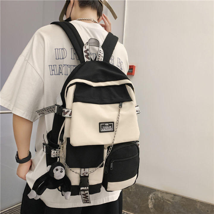 Schoolbag%20Women's%20Korean-Style%20Junior%20High%20School%20College%20Students%20Backpack%20Men's%20Street%20Fashion%20Large%20Capacity%20Fashion%20Backpack%20Trendy%20Cool%20Computer%20Bag%20-%20Image%203
