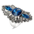 Vintage Women Fashion Jewelry Blue Rhinestone Engagement Wedding Ring.