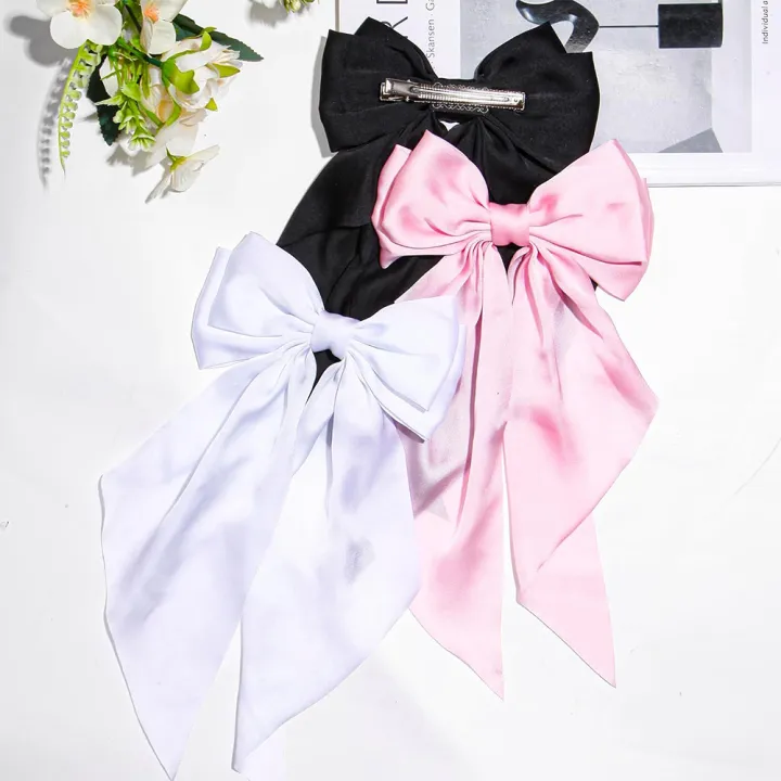Hair%20Bows%20for%20Girls%20Ribbons%20Pink/White/Black%20Bow%20Girls%20Ribbon%20Hair%20Accessories%20for%20Woman%20Simple%20Satin%20Solid%20Spring%20Clip%20Hair%20Pin%20-%20Image%205