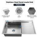 italian Style Above Counter 201 Stainless Steel Kitchen Sink With Drainboard Tray.