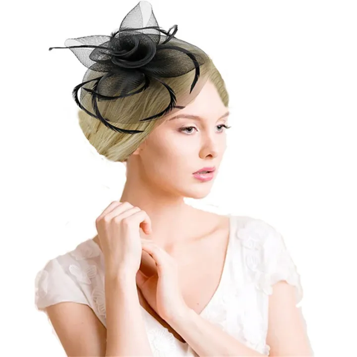 Women%20Fascinator%20Bow%20Hair%20Clip%20Headwear%20Lace%20Feather%20Mini%20Hat%20Wedding%20Party%20Accessory%20Race%20Fashion%20Handmade%20Lady%20-%20Image%206