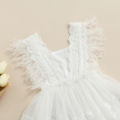 Ma&Baby Baby Girls Casual Dress, White Square Collar Sleeveless Lace Hem One-piece, 0-24 Months. 