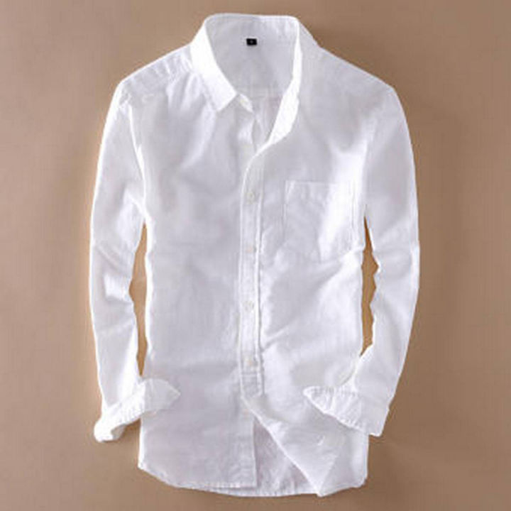 WHITE Cotton Long Sleeve Formal Shirt for Men