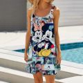 Disney Mickey Mouse Print Women Dress Vintage Woman Beach Dress Sling Midi Sleeveless Dresses Boho Girls Streetwear Night Dress.