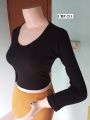 Women's and Girls' for Cotton New Stylish Short Body Full Sleeve Crop Top Blouse-Fashionable, Soft, Ribbed Fabric.