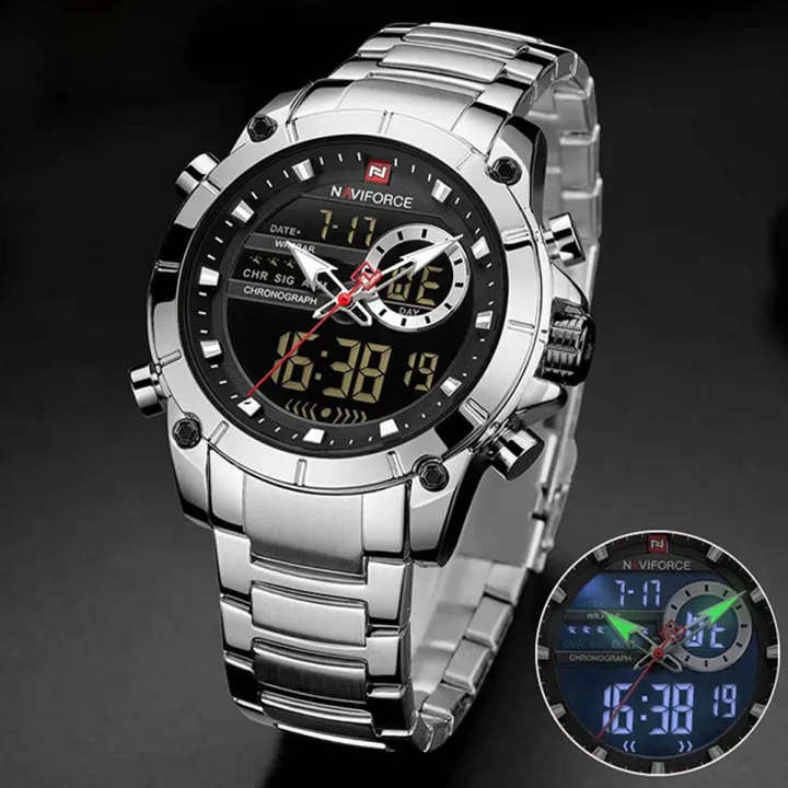 NAVIFORCE%20NF9163%20Silver%20Stainless%20Steel%20Dual%20Time%20Wrist%20Watch%20for%20Men%20-%20Image%204