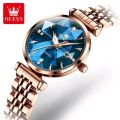 Ladies watch Olves 5536 new model unique design diamond cutting glass exclusive collection luxury fashion stainless steel imported waterproof quartz movement wrist-watch FOR woman. 