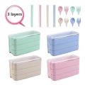 【NEW】 3 Layer Lunch Box Wheat Straw Bento Boxes Microwave Dinnerware Food Storage Healthy Material Container Lunchbox 900Ml. 