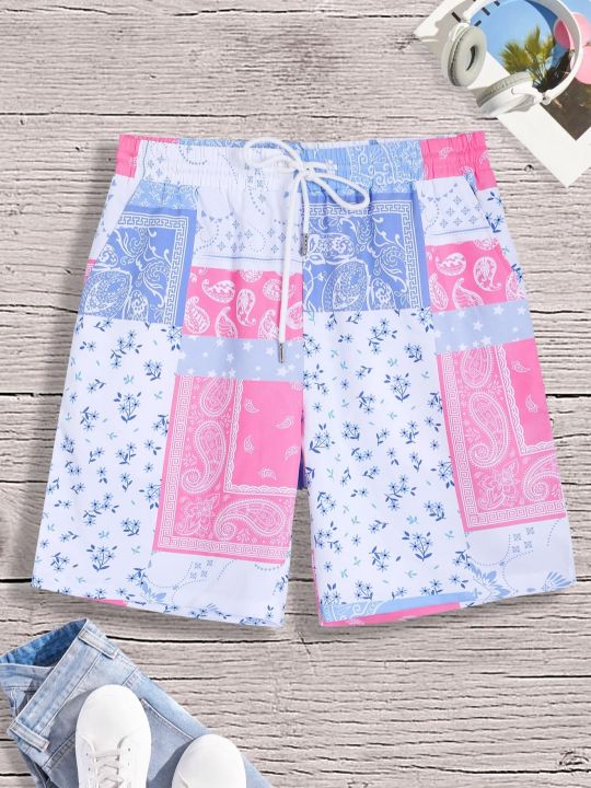 Men%20Casual%20Paisley%20Style%20Print%20Drawstring%20Waist%20Shorts%20-%20Image%206