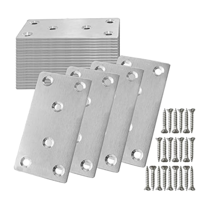 24Piece Mending Plate with Screws Flat Brace Silver Heavy Duty Flat Straight Brackets Metal Mending Plate for Metal Wood