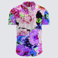 Plus Size Foreign Trade Cross Border Men's Shirt Full Color Print Contrast Color Trend Purple Leisure Travel Resort Shirt Wholesale.