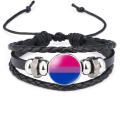 Handmade Pride Bracelet Unique Design Glass Beads Leather Braided Rainbow Bangle Adjustable Rainbow Flag Bracelet for Pride Event Support Queer Fashion Coming Out Gift Allies Accessory.