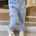 Cute Girls' Jeans Spring and Autumn Women's Baby Autumn Fashionable Casual Pants Soft Slim Fit Outer Wear Trousers Fashion. 