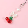 Y2K Cute Bow Cherry Phone Lanyard Sweet Summer Mobile Phone Chain For Girls Korean Beaded Cell Phone Charm Keychain MIRRORRR. 