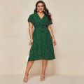 DOIB Women Plus Size Dress Gree White Polka Dot V Neck Sashes Large Size Dress 2020 Summer Split Oversize Female Dress 4XL. 