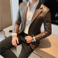 Autumn Winter Men's Leather Jackets Fashion Slim Solid Color Turn Down Collar Leather Blazer Coats Men Business Casual PU Jacket.