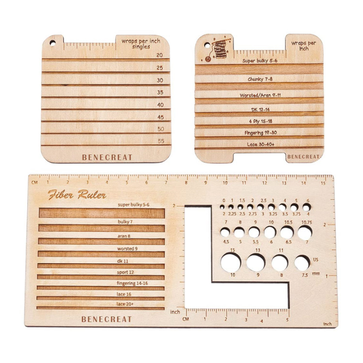 3 Style Wood Knitting Needle Gauge and Ruler, Control Card Knitting Tool Parts for Spinners Yarn Measuring Tools