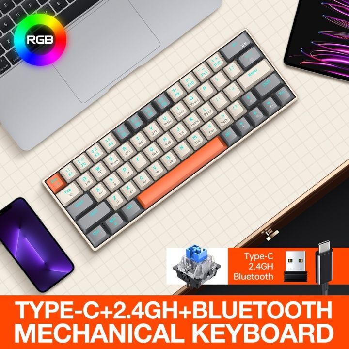 T-WOLF T30 Mechanical Keyboard TRI-Mode RGB Gaming Keyboard 63 Keys