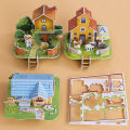 3D Stereo Puzzle Cartoon House Castle Building Model DIY Handmade Early Learning Educational Toys.