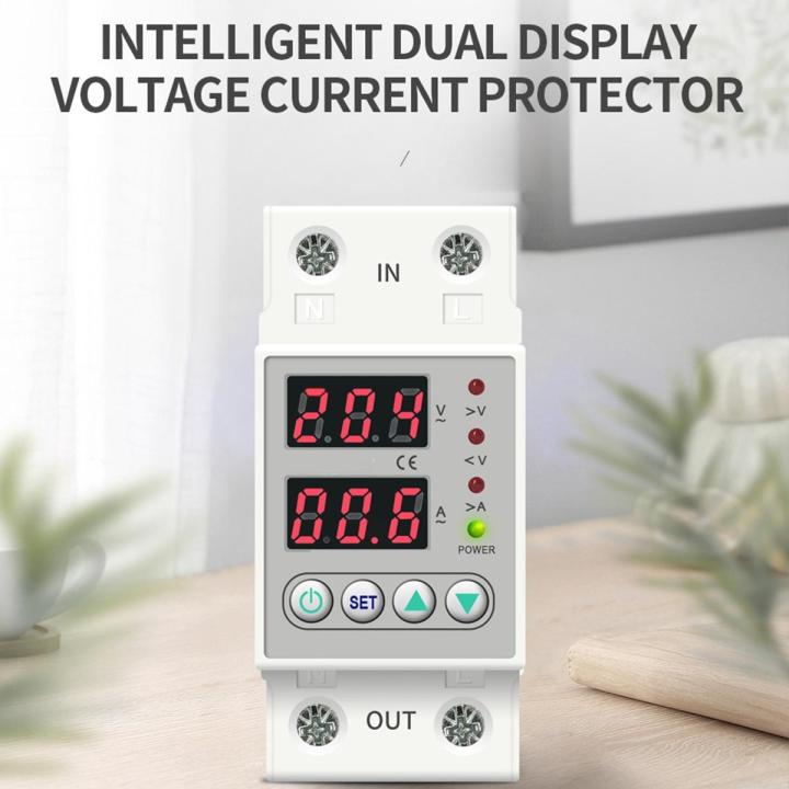 Din Rail Djustable Over Voltage And Under Voltage Protective Device Protector Relay Over Current Protection Home Usage Dual Led Display