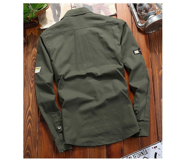 Men's%20Shirts%20Military%20Cotton%20Shirt%20Khaki%20Casual%20Retro%20Slim%20Fit%20with%20Pocket%20Long%20Sleeve%20Vintage%20Jacket%20Streetwear%20Drop%20Shipping%20-%20Image%204