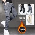 Fashion Multi-Pockets Winter Cargo Pants Men Fleece Liner Thick Warm Slim Fit Joggers Streetwear Casual Thermal Trousers Pants.