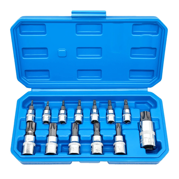 13Pcs Star Torx Bit Socket Set T8-T70 H2-H14, Sockets 1/4Inch,3/8Inch & 1/2Inch Drive for Hand Use Work Easy Install Easy to Use