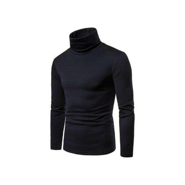 Black High-Neck Turtle Neck Full Sleeve Cotton T -Shirt for Men