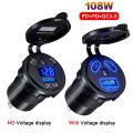 12V/24V USB Outlet 108W 3 Port Dual PD 45W USB C Car Charger Socket and Quick Charge 3.0 USB Charger with Voltmeter Power Switch.