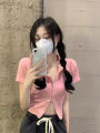 Japanese Style polo Shirt Bear Short Sleeve T Women's Loose Korean Style T-shirt ins Harajuku Style chic Hong Kong Style Crop-Top Short Top.