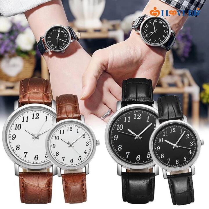 INS Couple Digital Quartz Wristwatch/ Casual Round Big Dial Lover Watches/ Simple Leather Luxury Watch Jewellery Gifts