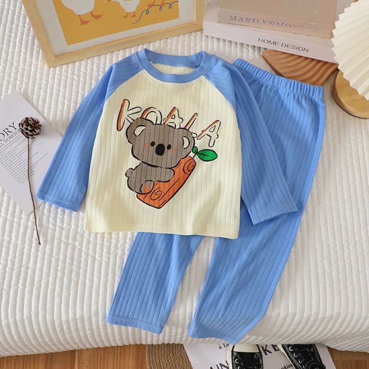 New Baby Boys Girls Warm Pajamas Kids Cute Cartoon Animal O-Neck T-Shirt Tops with Pants Pyjamas Children's Autumn Clothing Sets