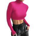 Women's Long Sleeve Turtleneck Crop Tops Fitted Basic T Shirt 2022 Autumn Black Tee Women Streetwear Neon Green Tops PR655G.