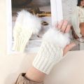 Fashion 1 pair Women Faux Rabbit Fur Hand Wrist Crochet Knitted Fingerless Gloves.