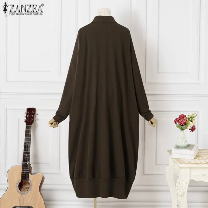 ZANZEA%20Womens%20Long%20Sleeve%20Mock%20Neck%20Casual%20Loose%20Midi%20Dress%20Kaftan%20Baggy%20Dresses%20#8%20-%20Image%207