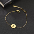 Alphabet A-Z Round Pendant Bracelets Stainless Steel Bracelets for Men Women Trend Jewelry for Party Gift (17+5CM). 