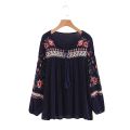 New Spring Autumn Fashion Ethnic V Neck Viscose Floral Embroidery Blouse Women Long Sleeve Pullover Shirts Blouses Tops. 