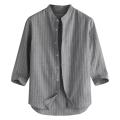 Pullover Style Men's Tops Soft Texture 3/4 Sleeve Printed Design Striped Shirt Breathable Fabric Loose Fit Sleeve Shirt for Wear Streetwear Males Casual Outing Fashion Statement.
