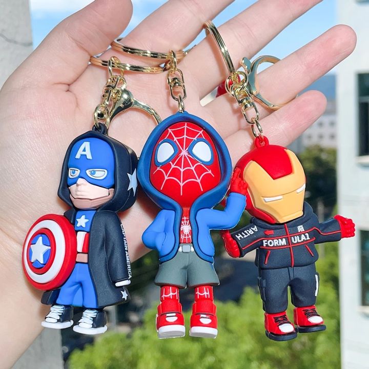 Superhero Spiderman Doll Silicone Keychain Marvel Avengers Iron