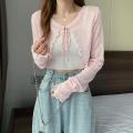 Thin Sunscreen Cardigan Lace-up Knitwear Tops Summer Women Korean Style Lantern Sleeve Short Coat Casual Sun Protected.